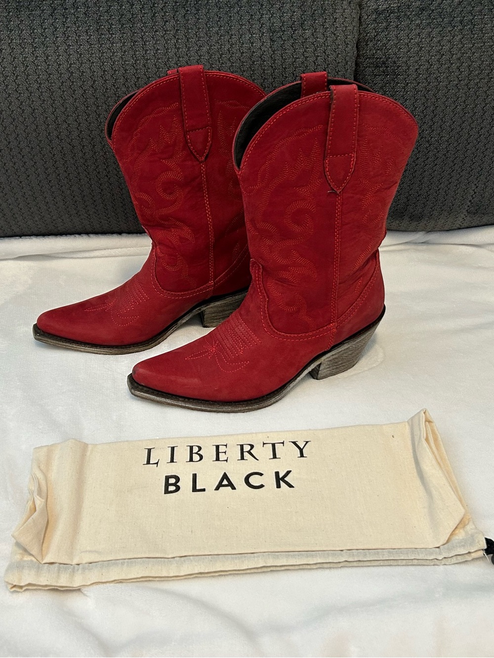 Liberty Black Red Suede Cowboy Boots